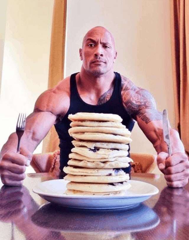 Dwayne Johnson with pancake stack